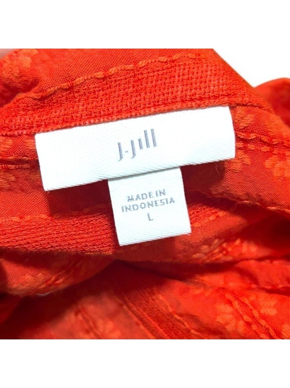 J. Jill Red Orange Cotton Boho 3/4 Sleeve Button Up Size - Large - Picture 6 of 8